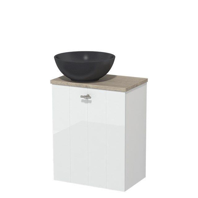 Maxaro Toiletmeubel Quartz Modulo Hoogglans Wit Lamel 41 cm Lichtgrijs Eiken