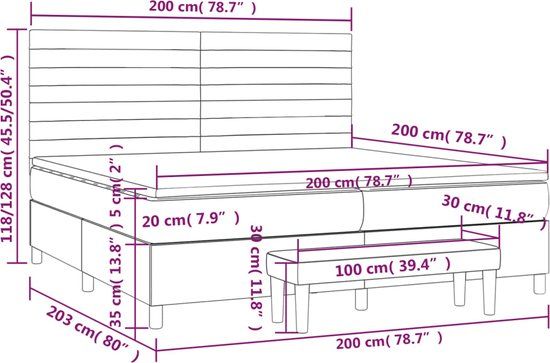 vidaXL Boxspring Bed - 200x200 cm - Lichtgrijs - Met Matras - Stof