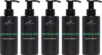 Claudius Cosmetics B.V. Shower & Wash Fresh Ginger 300 ml - met pomp - zwarte fles - set van 5 stuks - Voordeelverpakking