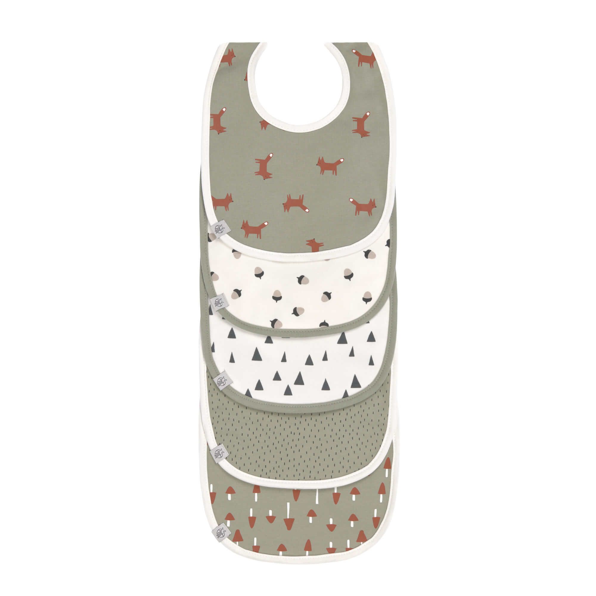 Lässig Little Forest Fox Bib - 5 Pack - Cotton/Polyester - Green/White - 3-18 Months