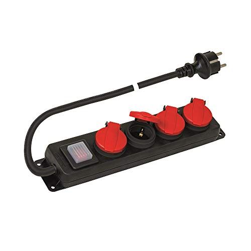 Poly Pool PP2508 - Stekkerdoos voor buiten - 4 Schuko stopcontacten - 16A - 1.5 meter kabel - Zwart/Rood
