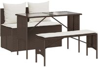 vidaXL 3-delige Tuinset met kussens, polyrattan, bruin
