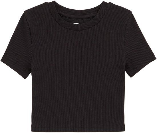 WE Fashion Meisjes cropped T-shirt van ribstof - Zwart - Maat 92