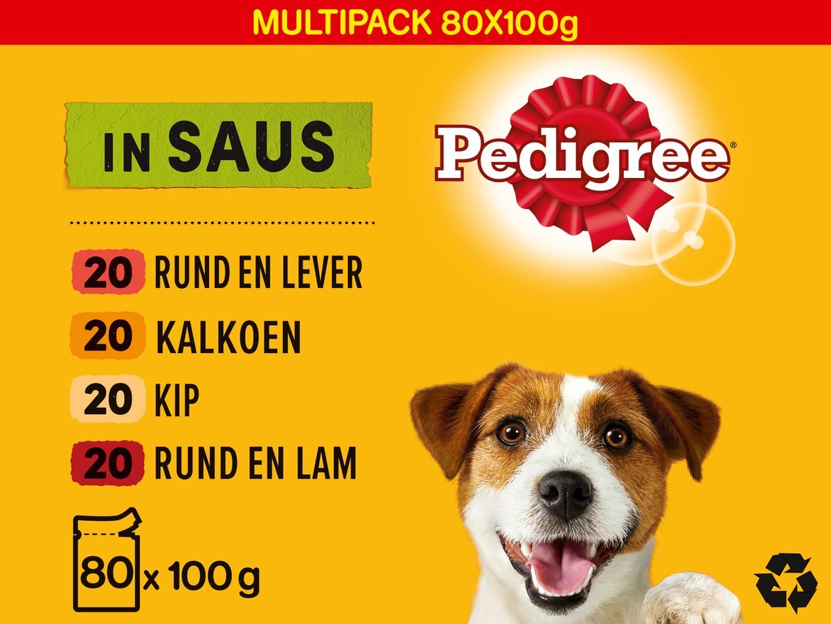 PEDIGREE Adult in Saus Honden Natvoer - Vlees en gevogelte in Saus - 80 x 100 gram