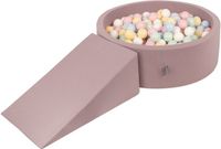 KiddyMoon Schuim speelplaats met helling en ballenbad 100 ballen - Foam hindernisbaan baby - Wasbare hoes - Heide: Pastelblauw Pastelgeel Wit Mint Roze