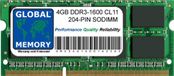 GLOBAL MEMORY 4 Go DDR3L 1600 MHz PC3L-12800 204 broches SODIMM Mémoire Vive pour ordinateurs portables