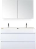 BES LED Maxx XL Badmeubelset 120 cm - Wit Hoogglans - Wastafel Kube Enkel 2 Kraangaten met Spiegelkast