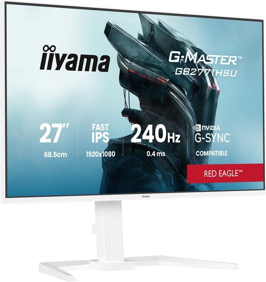 iiyama G-Master GB2771HSU-W1 27-inch Fast-IPS LCD, witte rand, 240Hz, 0,4 ms, compatibel met adaptieve synchronisatie en G-Sync, Full HD 1920x1080, 2 x HDMI, 1 x DisplayPort, HAS