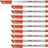 STABILO - OHPen universal - Uitwisbare marker - S-Punt 0.4 mm - 10 Stuks - Rood
