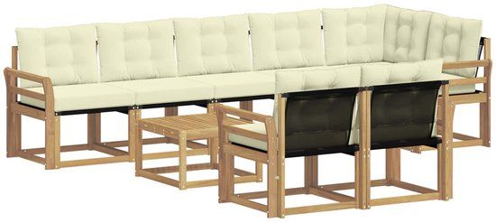vidaXL Hoek loungeset 8 zitplekken Wit en crème Acacia hout