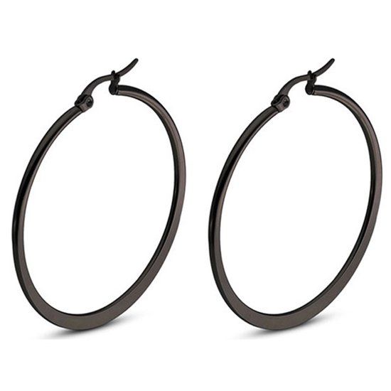Cilla Jewels Hoop Oorringen Edelstaal Zwart-40mm