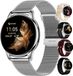 Siltcon® Auréa Montre Connectée Unisexe - Montre Femme - Podomètre Femme - Cardiofréquencemètre - Suivi du sommeil - Oxymètre - Compatible iOS/Android - AMOLED - Inox - Tous poignets - Incl. 5 Bracelets