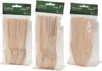 Merkloos Houten wegwerp bestek pakket 75-delig - voor 25 personen - messen/vorken/lepels - 16 cm - BBQ/verjaardag/picknick bestek berkenhout