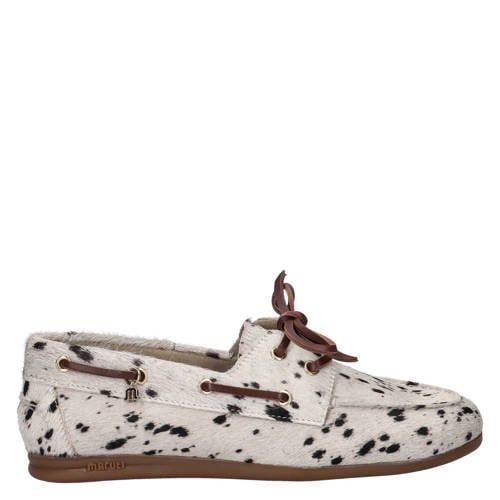 Maruti Eliza leren bootschoenen met ponyhair wit/zwart