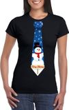Bellatio Decorations Shoppartners Bv Zwart kerst T-shirt voor dames - Sneeuwpoppen stropdas print XS