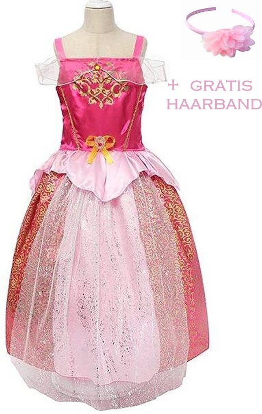 Spaansejurk NL Prinsessen jurk verkleedjurk 116-122 120 fel roze goud met broche + GRATIS haarband