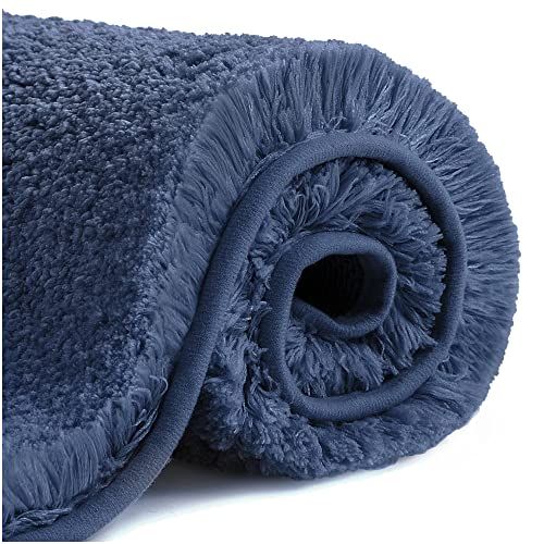 VANZAVANZU Antislip badmat verdikt badkleed voor badkamer absorberend ultra zacht badmat tapijt pluizig microvezel nachtkastje tapijt vloermat, sneldrogend, wasbaar in de machine - 60 x 90 cm (marineblauw)