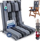 Beautissu Sun-HL – Set van 2 Premium Hoge Rugleuning Stoelkussen 120x50 cm – UV-bestendig – 8cm Dik – met Hoofdkussen & Bevestigingsbanden – Antislip – Antraciet Gestreept