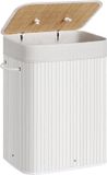 Songmics Bamboe Wasmand - 72 liter - 60 cm hoog - Met Uitneembare Katoenen Waszak - wit
