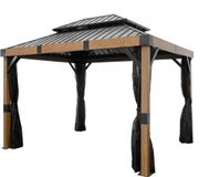 Sojag Fontana Aluminium Paviljoen met hard dak en muggennet - Houtlook/Zwart