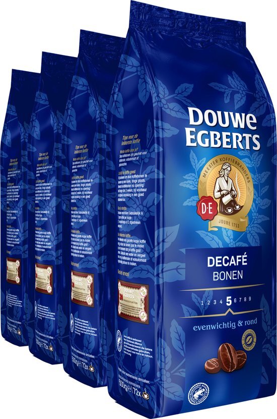 Douwe Egberts Koffiebonen Décafé (2 Kilogram, Intensiteit 08/09, Medium Roast Koffie Cafeïnevrij), 4 x 500 Gram