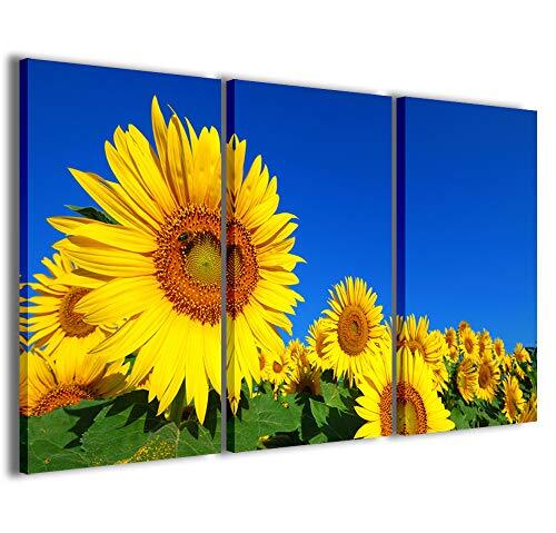 Stampe su Tela Canvas foto, Sunflower zonnebloem, moderne foto's van 3 panelen, klaar ingelijst, canvasdruk, klaar om op te hangen, 100 x 70 cm