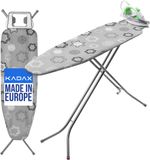 KADAX Inklapbare strijkplank, 120 x 38 cm, stoomstrijkplank met metalen net, strijkplank met antislip voeten, in hoogte verstelbare strijkplank met strijkijzerplank (grijs)