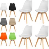 xDays Eetkamerstoelen Set van 4 Wit – Scandinavisch Design – Kuipstoel met PP Zitting en PU Leer Zitkussen – Houten Poten – Ergonomisch – Eettafelstoel – Bureaustoel – Kaptafelstoel – 120 kg Draagvermogen – Lichtgewicht