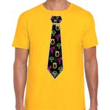 Bellatio Decorations Tropical party shirt heren - stropdas - geel - neon - carnaval - themafeest L