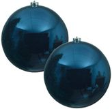 Decoris Boule de Noël - 2x - bleu foncé - grand - 14 cm - plastique - brillant