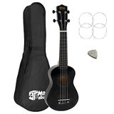 TIGER Linkshandige Soprano Ukulele Left-Handed Zwart | Inclusief tas, vilten plectrum en reservesnaren