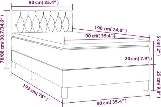 vidaXL Boxspring met matras stof lichtgrijs 90x190 cm
