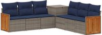 vidaXL Bankstel 2 zitplaatsen Grijs en Marineblauw Poly Rattan en Staal