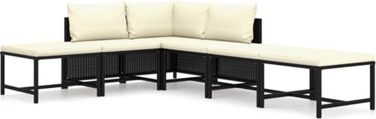 vidaXL 6-delige Loungeset met kussens poly rattan zwart