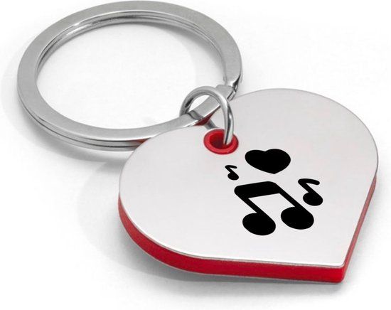 Akyol - Muzieknoot Sleutelhanger Hartvorm - Zilver - Unisex