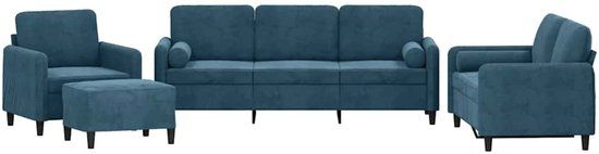 vidaXL 4-delige Loungeset met kussens fluweel blauw