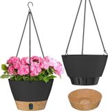 Merkloos Hangende Plantenpot - Bloempotten - Met Zichtbaar Waterpeil - Inklikbare Tray - Verdikte Zijwanden - Driekhoekskettingen - 2 Stuks