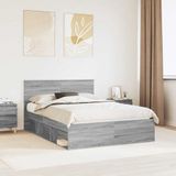 vidaXL Bedframe Grijs Sonoma 135 x 190 cm Massief Grenenhout