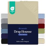 Dreamzie Premium Hoeslaken 200x200 cm, dikke matrassen tot 27 cm, 100% jersey katoen, 150 g/m², Oeko-Tex geëlaboreerd, beige