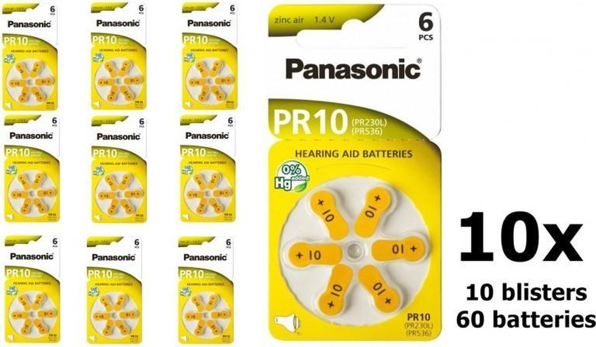 Panasonic 60 Stuks (10 Blister a 6st) 10 MF Gehoorapparaat batterijen