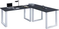 VCM L-vormig bureau, hoekbureau, gamingbureau, 190x190 cm, zilver/antraciet