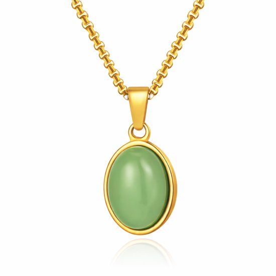 Mendes Goudkleurige Heren Ketting met Ovale Groene Edelsteen Hanger