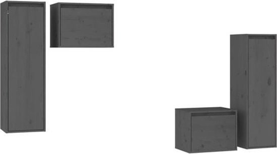 vidaXL Tv-meubelen - 4 stuks - Massief Grenenhout - Grijs