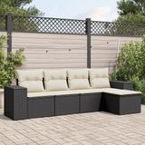 Prolenta Maison Exclusive - Tuinset voor in de tuin, bestaande uit 5 delen met kussens, zwart, gemaakt van polyrotan