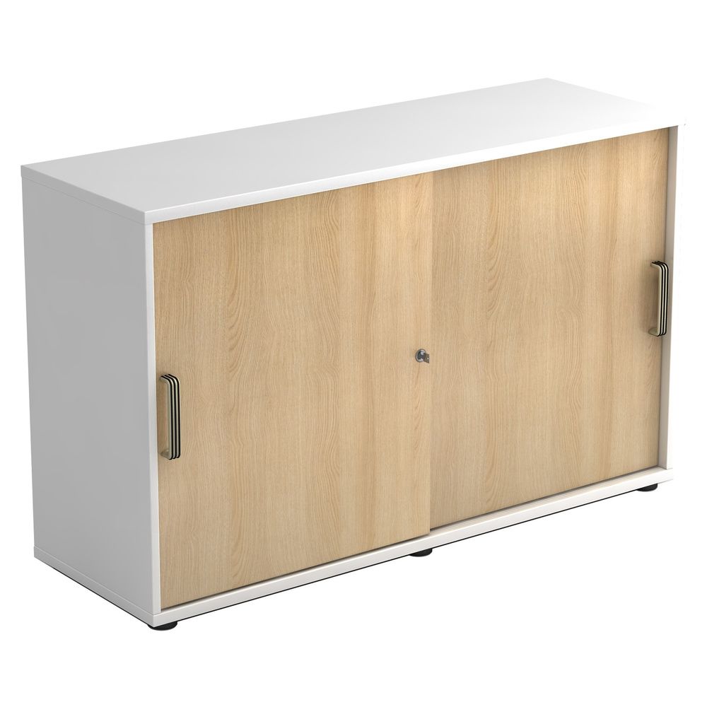 hjh OFFICE PRO Schuifdeurkast Beta 1752S - Wit/Eik - 120x40x74,8 cm