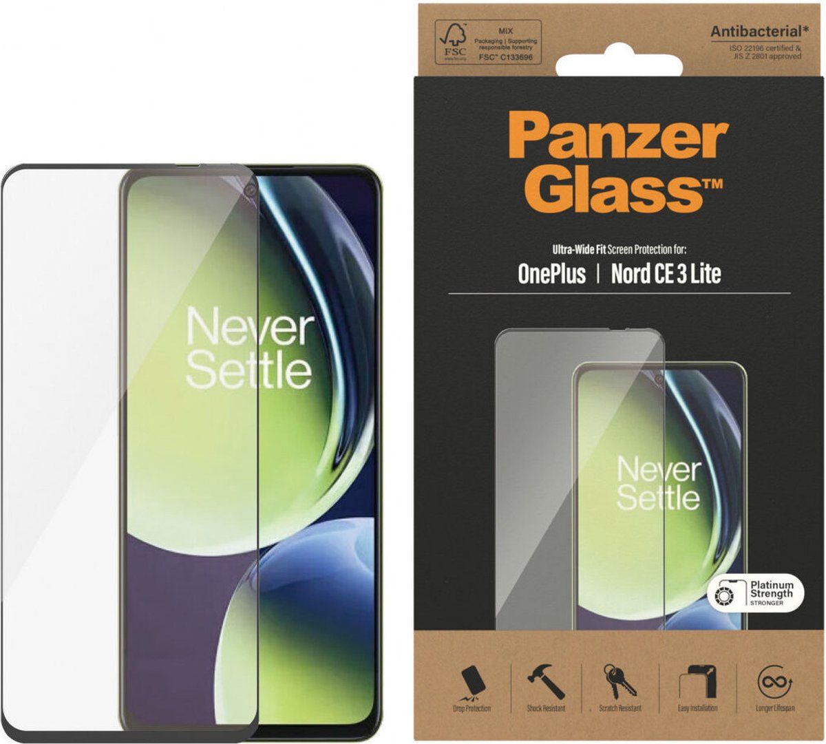 Panzerglass Ultra-Wide Fit Screenprotector Glas OnePlus Nord CE 3 Lite