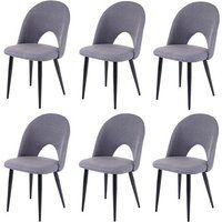 HWC-D73 Set van 6 eetkamerstoelen, keukenstoel, stof/textiel ~ donkergrijs