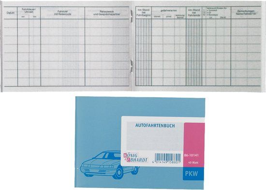 KÖNIG & EBHARDT Rittenboekje voor personenauto's, formaat A6, 40 pagina's, Blauw