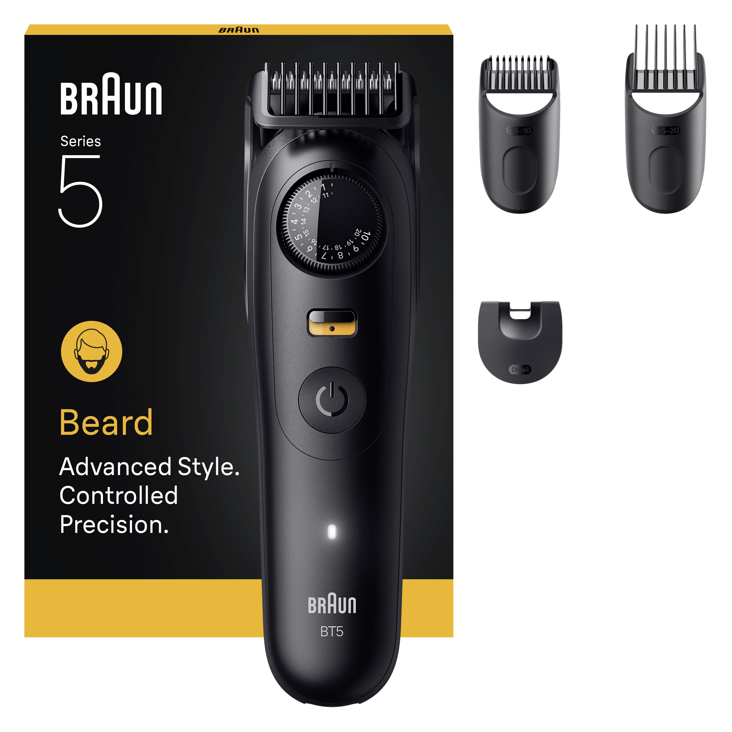 Braun BeardTrimmer 5 Baardtrimmer - 20 lengtestanden - 2 cm - Nat en droog - Zwart