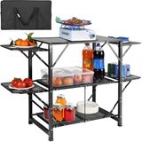 VEVOR Camping Keukentafel Aluminium Opvouwbaar Draagbaar Outdoor Kookstation met 4 Ijzeren Zijkanten 2 Planken en Draagtas Snelle Installatie voor Picknick, BBQ, Strand, Reizen